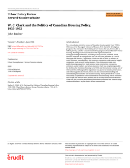 W. C. Clark and the Politics of Canadian Housing Policy, 1935-1952 John Bacher