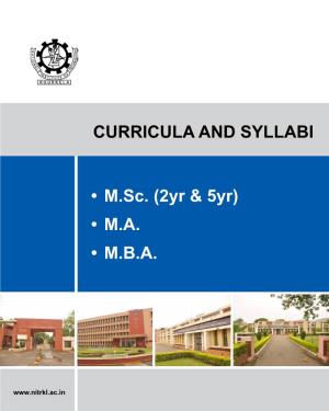• M.Sc. (2Yr & 5Yr) • M.A. • M.B.A. CURRICULA and SYLLABI