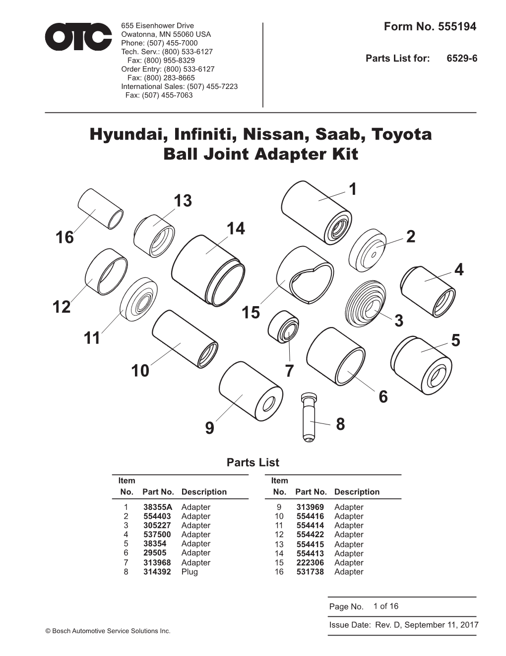 Hyundai, Infiniti, Nissan, Saab, Toyota Ball Joint Adapter Kit 1 13 14 16 2 4