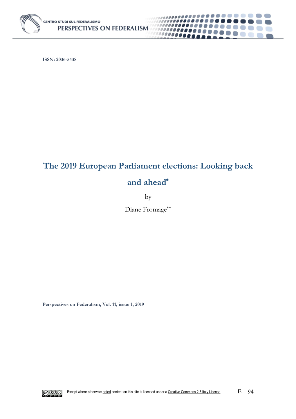 The 2019 European Parliament Elections: Looking Back and Ahead by Diane Fromage