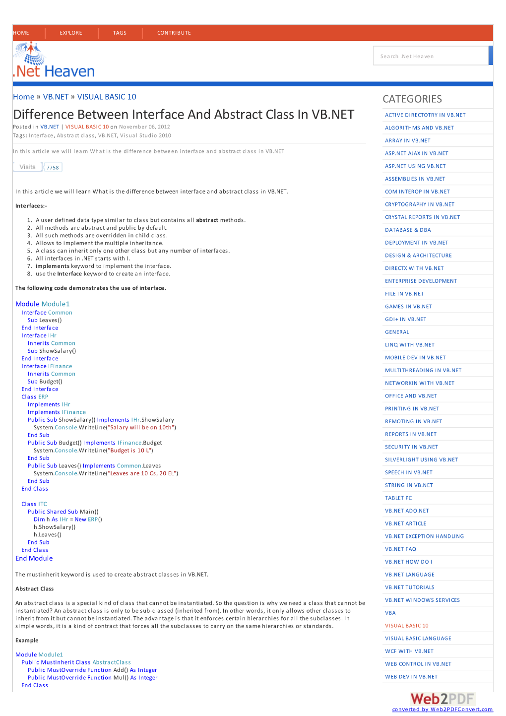 Difference Between Interface and Abstract Class in VB.NET