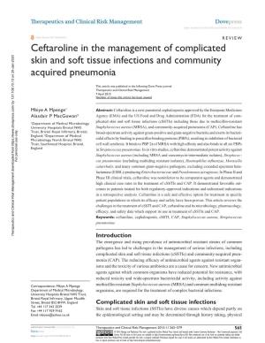 Ceftaroline in the Management of Complicated Skin and Soft Tissue Infections and Community Acquired Pneumonia