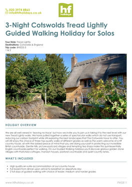 3-Night Cotswolds Tread Lightly Guided Walking Holiday for Solos