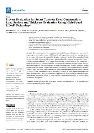 Process Evaluation for Smart Concrete Road Construction: Road Surface and Thickness Evaluation Using High-Speed Lidar Technology