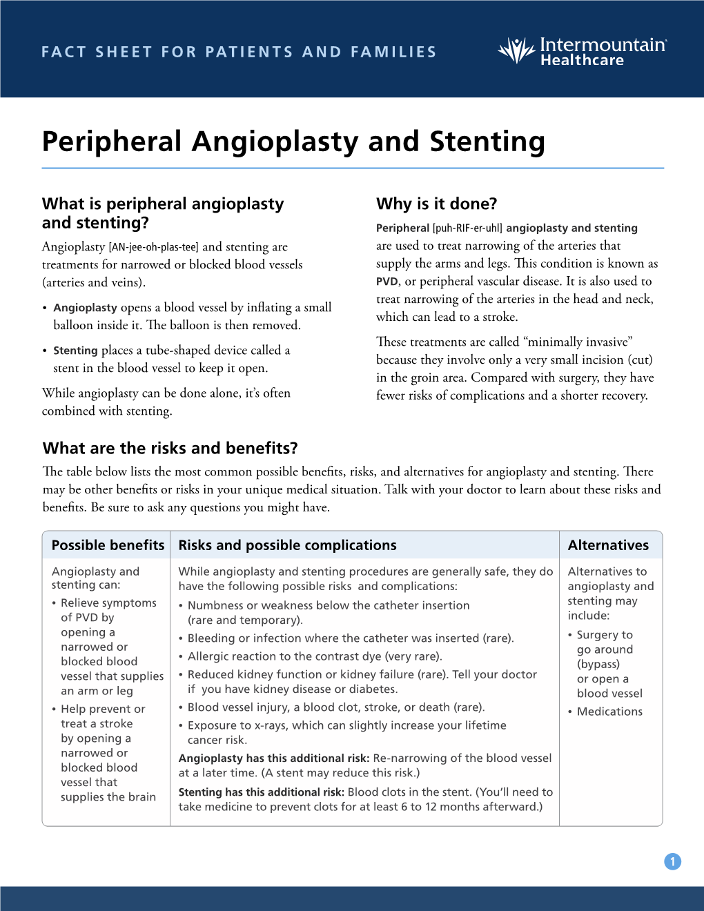 Peripheral Angioplasty and Stenting Fact Sheet