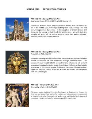SPRING 2019 ART HISTORY COURSES with Images