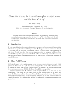 Class Field Theory, Lattices with Complex Multiplication, and the Form