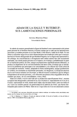 Adam De La Halle Y Rutebeuf: Sus Lamentaciones Personales
