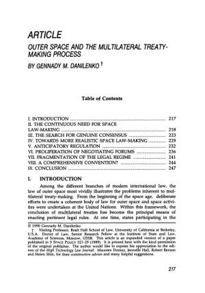 Article Outer Space and the Multilateral Treaty- Making Process by Gennady M