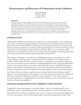 Characteristics and Processes of Urbanization in the Caribbean