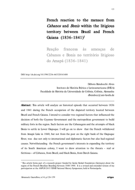 French Reaction to the Menace from Cabanos and Bonis Within the Litigious Territory Between Brazil and French Guiana (1836-1841)1