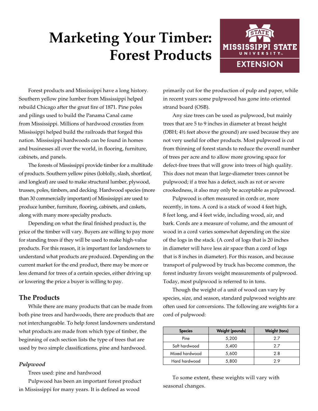 Marketing Your Timber: Forest Products