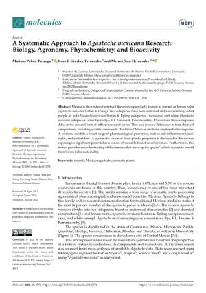 A Systematic Approach to Agastache Mexicana Research: Biology, Agronomy, Phytochemistry, and Bioactivity