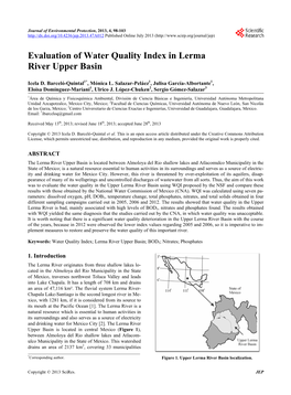 Evaluation of Water Quality Index in Lerma River Upper Basin