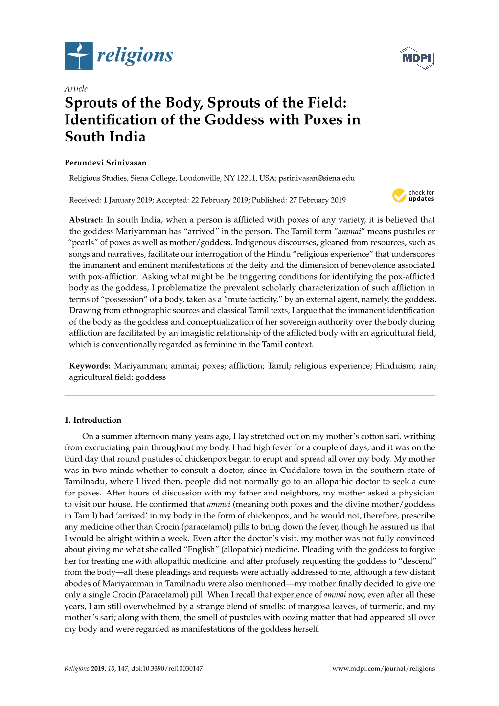 Sprouts of the Body, Sprouts of the Field: Identification of the Goddess