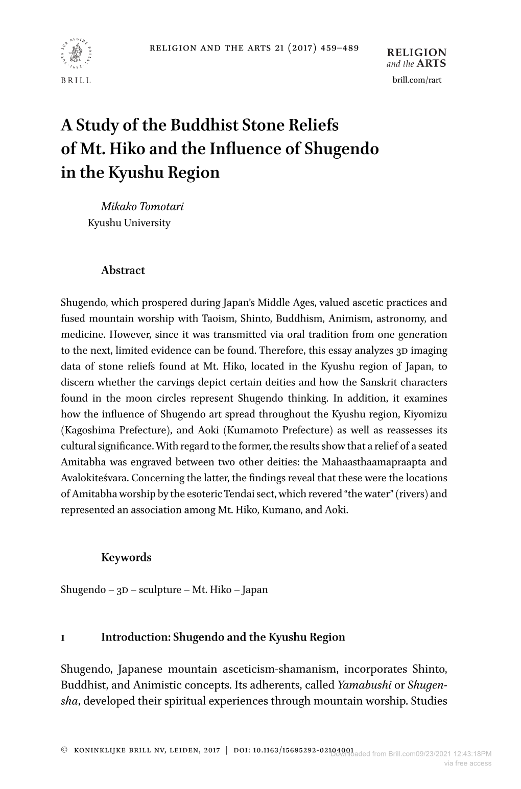 A Study of the Buddhist Stone Reliefs of Mt. Hiko and the Influence of Shugendo in the Kyushu Region