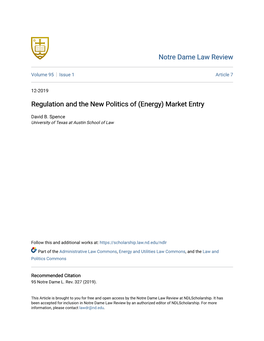 Regulation and the New Politics of (Energy) Market Entry