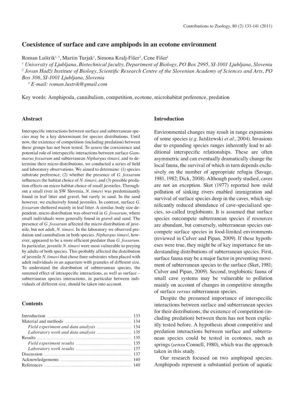 Coexistence of Surface and Cave Amphipods in an Ecotone Environment