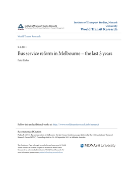 Bus Service Reform in Melbourne – the Last 5 Years Peter Parker