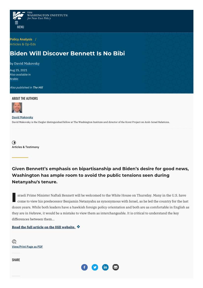 Biden Will Discover Bennett Is No Bibi | the Washington Institute