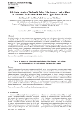 Life-History Traits of Farlowella Hahni (Siluriformes, Loricariidae) in Streams of the Ivinhema River Basin, Upper Paraná Basin R