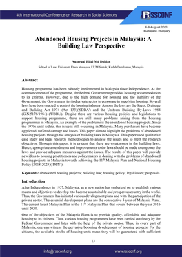 Abandoned Housing Projects in Malaysia: a Building Law Perspective