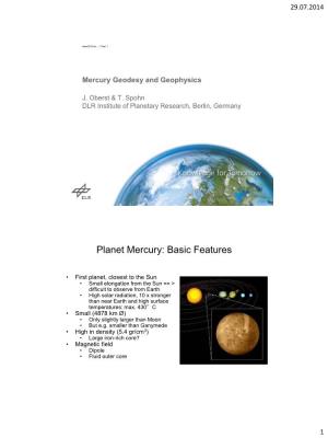Planet Mercury: Basic Features