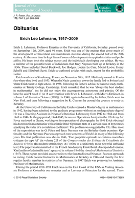 Erich Leo Lehmann, 19172009