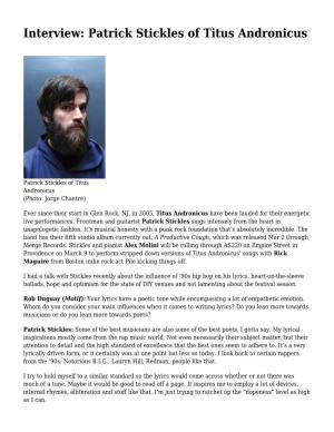 Interview: Patrick Stickles of Titus Andronicus