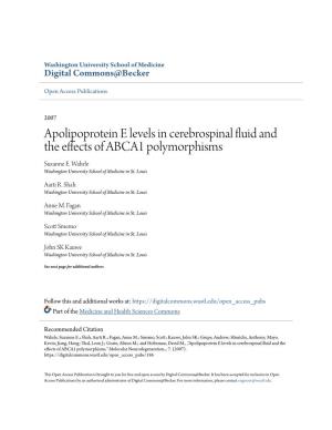 Apolipoprotein E Levels in Cerebrospinal Fluid and the Effects