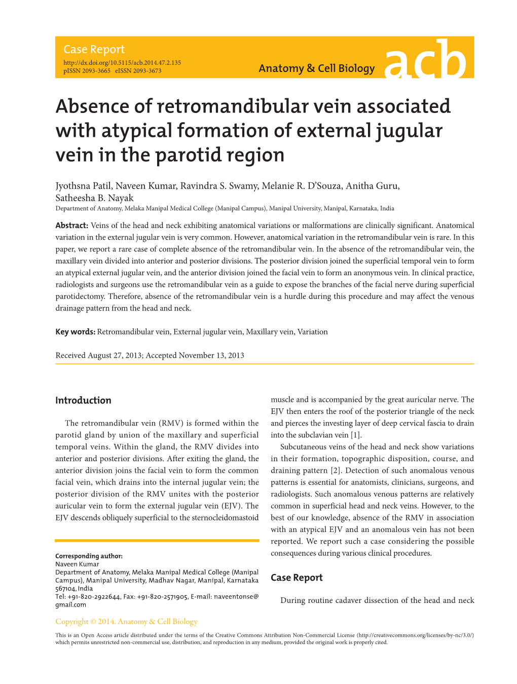 Absence of Retromandibular Vein Associated with Atypical Formation of External Jugular Vein in the Parotid Region