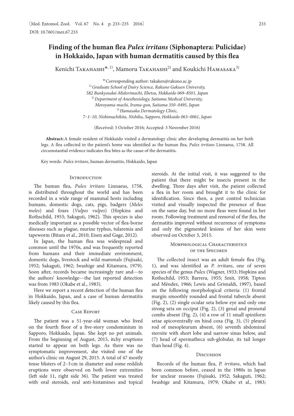 Finding of the Human Flea Pulex Irritans (Siphonaptera: Pulicidae) In