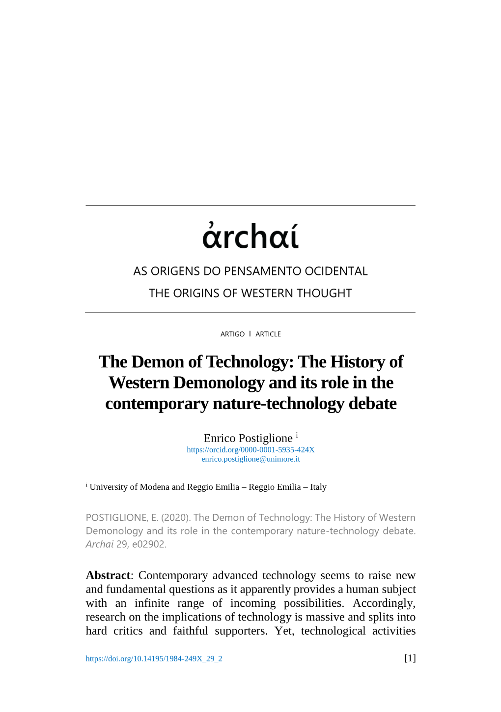 The History of Western Demonology and Its Role in the Contemporary Nature-Technology Debate