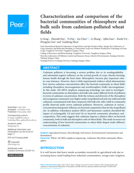 Characterization and Comparison of the Bacterial Communities of Rhizosphere and Bulk Soils from Cadmium-Polluted Wheat Fields