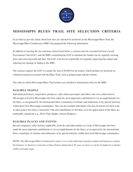 Mississippi Blues Trail Site Selection Criteria