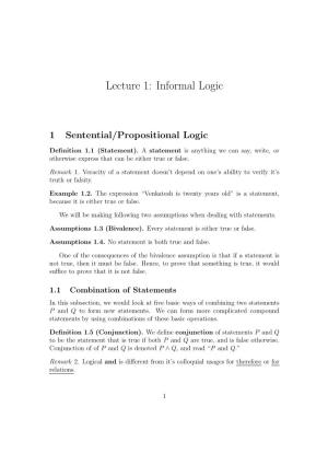 Lecture 1: Informal Logic