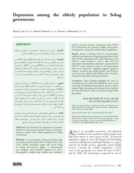 Depression Among the Elderly Population in Sohag Governorate
