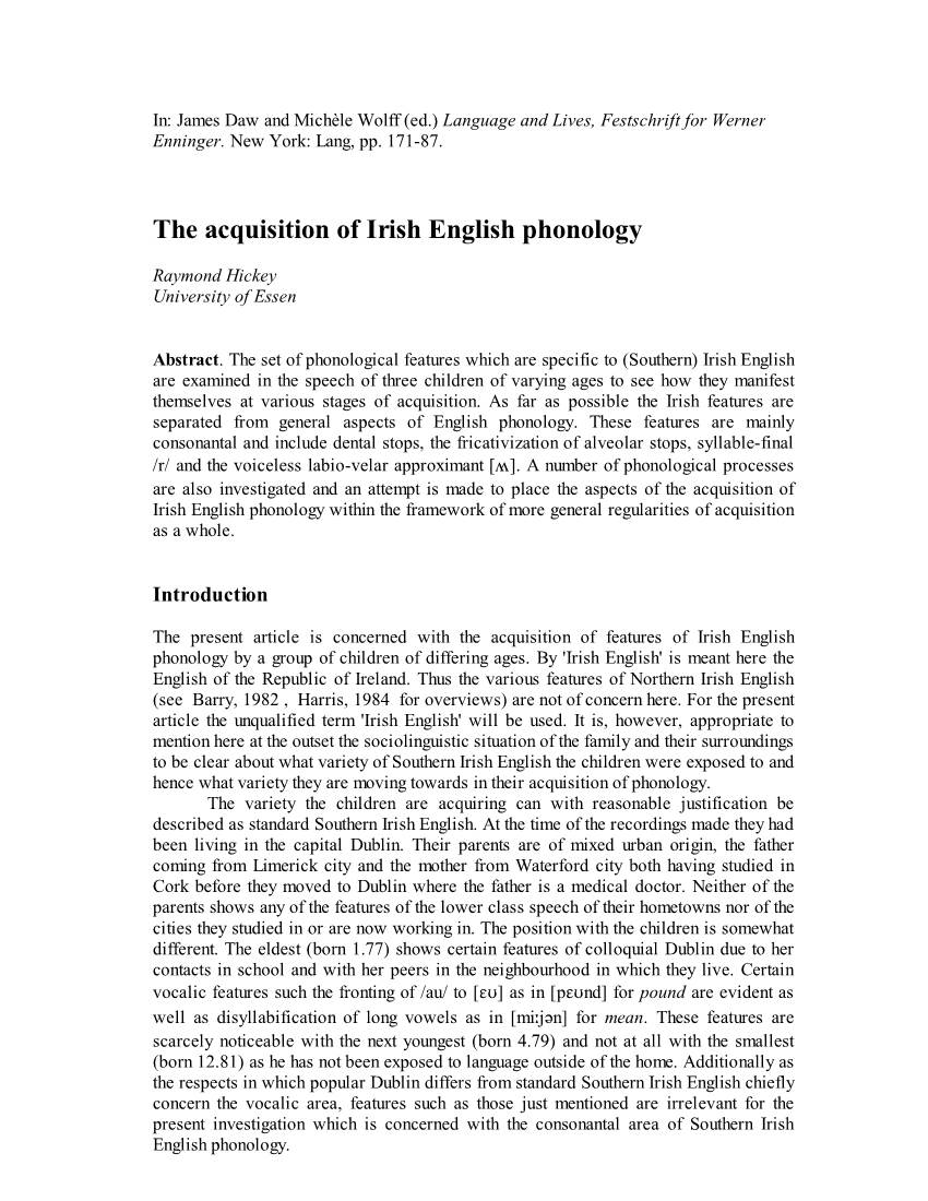 The Acquisition of Irish English Phonology