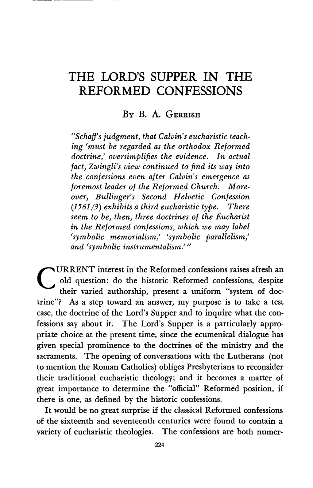 The Lord's Supper in the Reformed Confessions