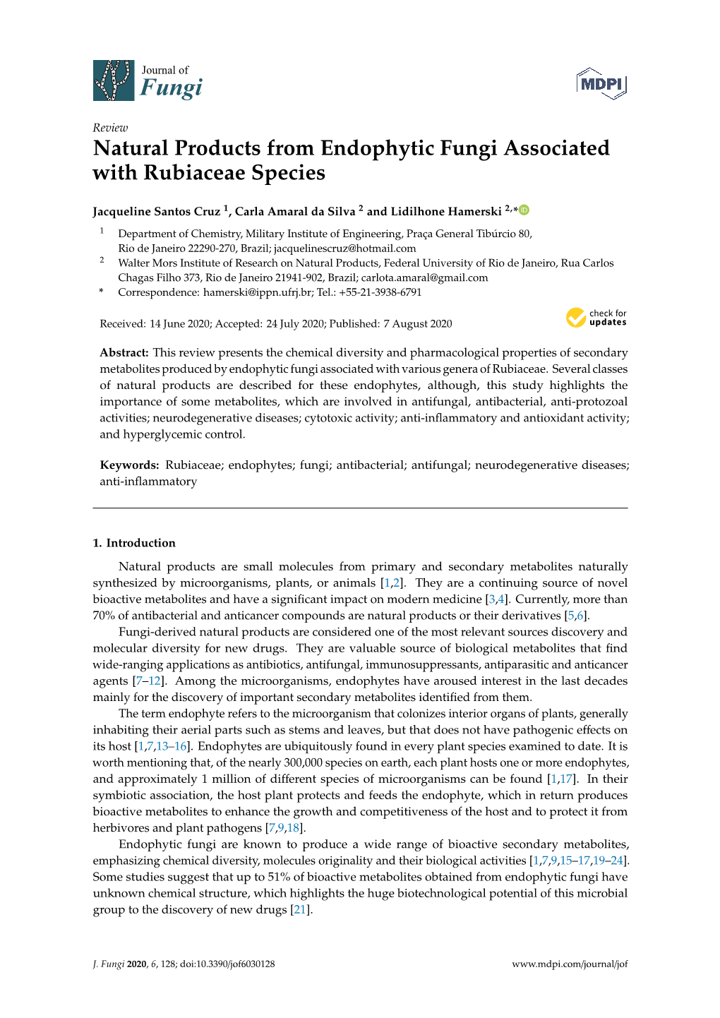 Natural Products from Endophytic Fungi Associated with Rubiaceae Species