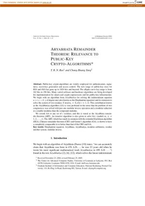 Aryabhata Remainder Theorem:Relevance to Public-Key Crypto-Algorithms*