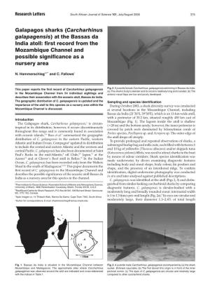 Galapagos Sharks (Carcharhinus Galapagensis) at the Bassas Da India Atoll: First Record from the Mozambique Channel and Possible Significance As a Nursery Area