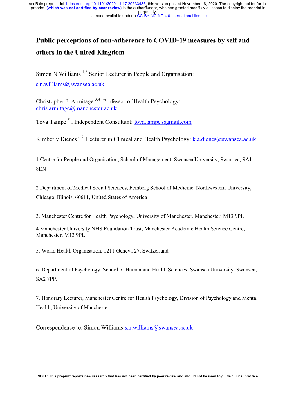 Public Perceptions of Non-Adherence to COVID-19 Measures by Self and Others in the United Kingdom