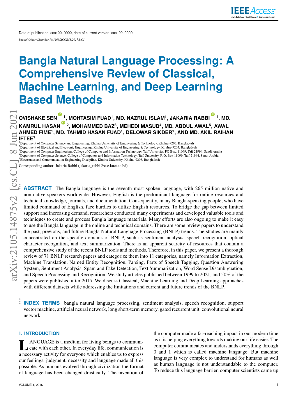 Bangla Natural Language Processing: a Comprehensive Review of Classical, Machine Learning, and Deep Learning Based Methods
