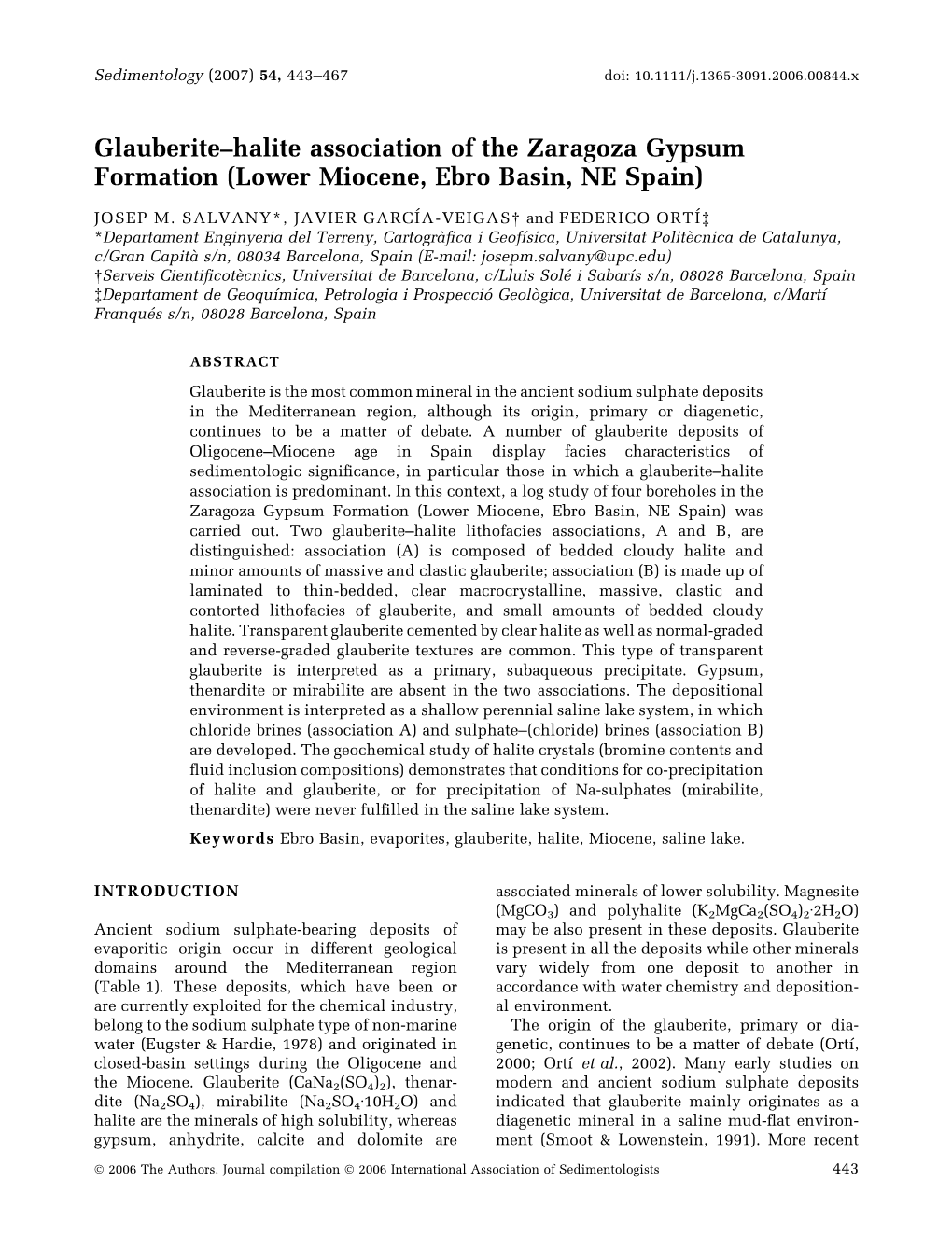 Glauberite–Halite Association of the Zaragoza Gypsum Formation (Lower Miocene, Ebro Basin, NE Spain)