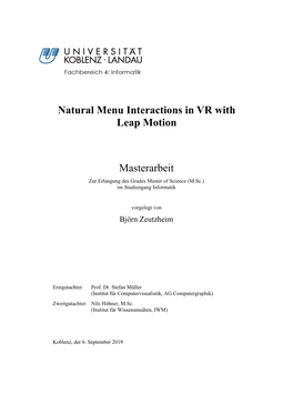 Natural Menu Interactions in VR with Leap Motion Masterarbeit