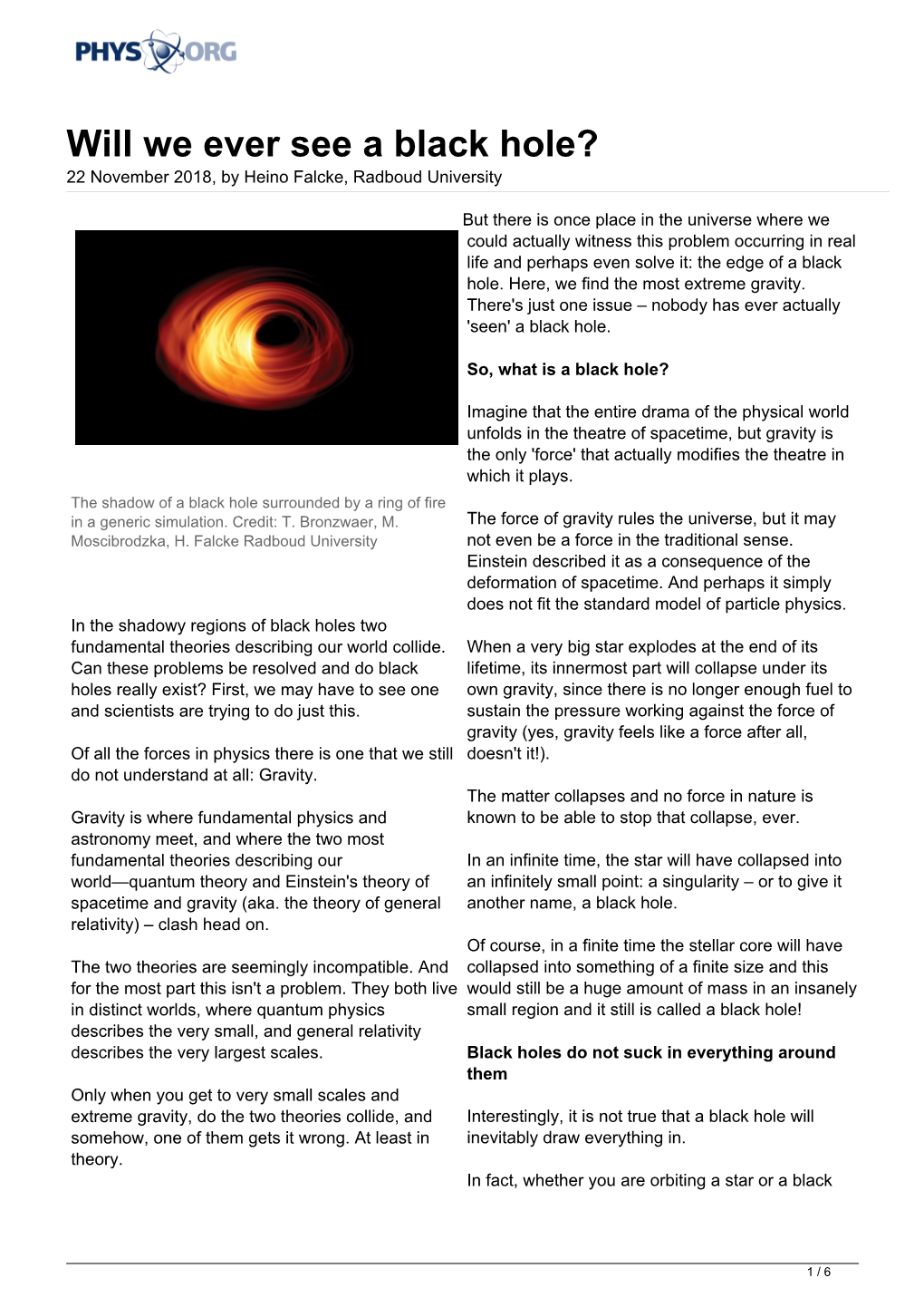 Will We Ever See a Black Hole? 22 November 2018, by Heino Falcke, Radboud University