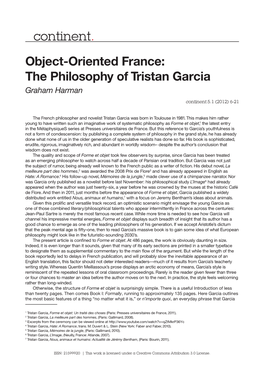 Continent. Object-Oriented France: the Philosophy of Tristan Garcia Graham Harman