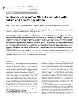Familial Deletion Within NLGN4 Associated with Autism and Tourette Syndrome