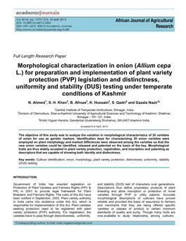 Morphological Characterization in Onion (Allium Cepa L.) For